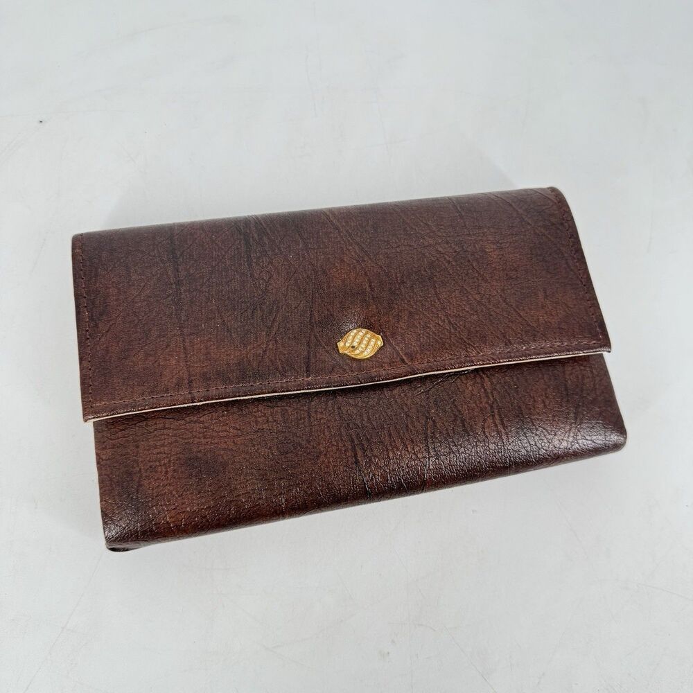 Vintage Mansi Handmade Leather Clutch Wallet Brown Guatemala 8โ